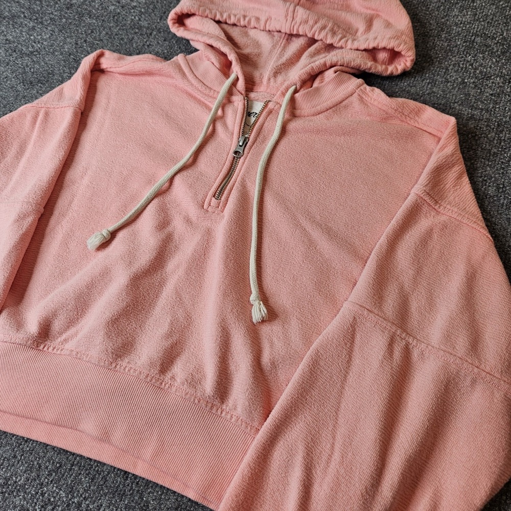 Aerie Quarter Zip Pullover Hoodie Sweatshirt‎ Cropped Oversized Pink Size XS